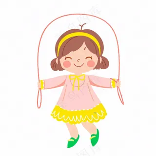 小女孩穿粉裙子跳绳运动卡通插画免抠