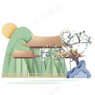 简约山水造景免扣元素