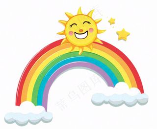 彩虹云朵太阳天气卡通插画免抠