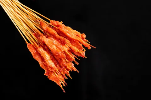 竹签烤肉烧烤美食素材