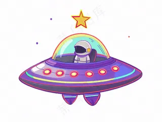 宇宙飞船航空卡通插画免抠