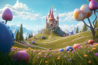 童话城堡草地糖果卡通背景