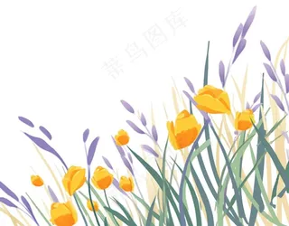 春天花丛草丛卡通插画免抠