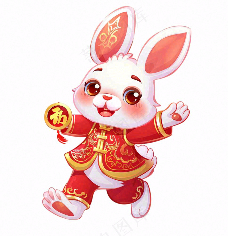 白兔兔年吉祥新年十二生肖红色喜庆卡通插画免抠(1024x1056)