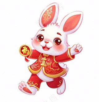 白兔兔年吉祥新年十二生肖红色喜庆卡通插画免抠