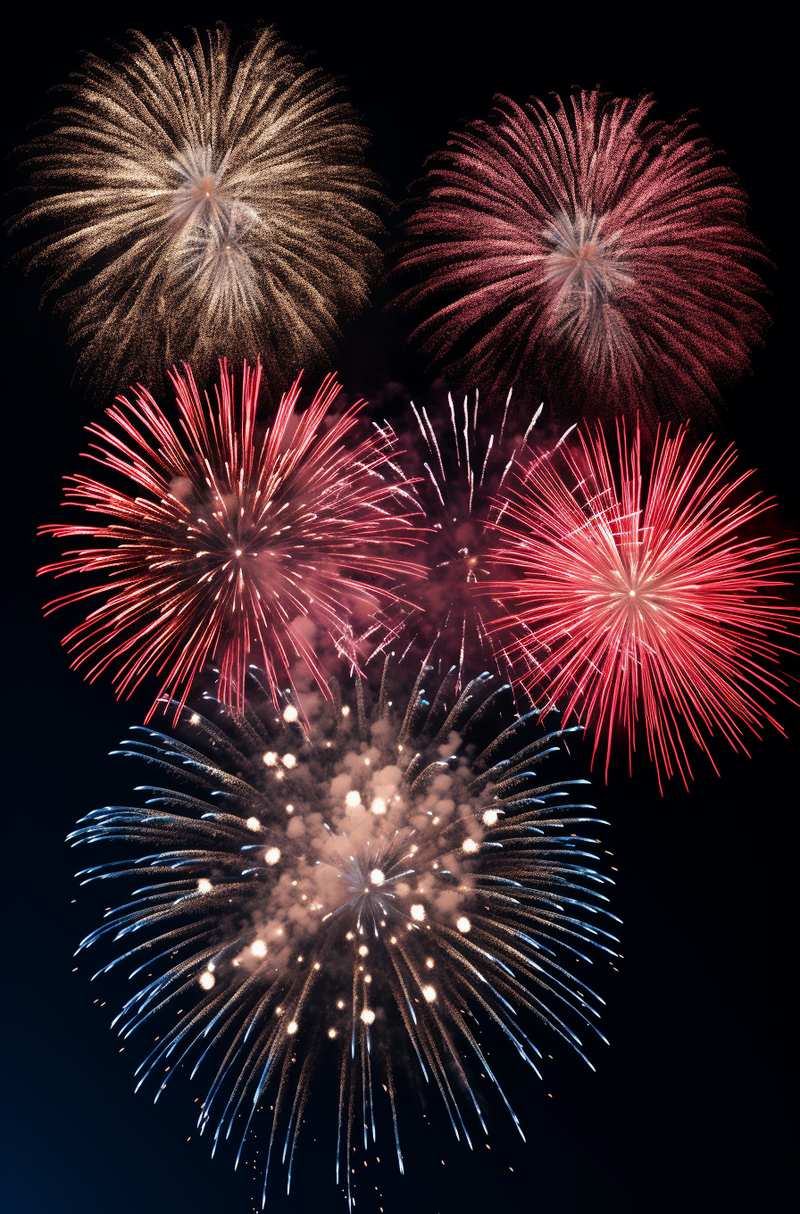 烟花五颜六色的烟花庆典新年节日暮色的天空背景摄影图