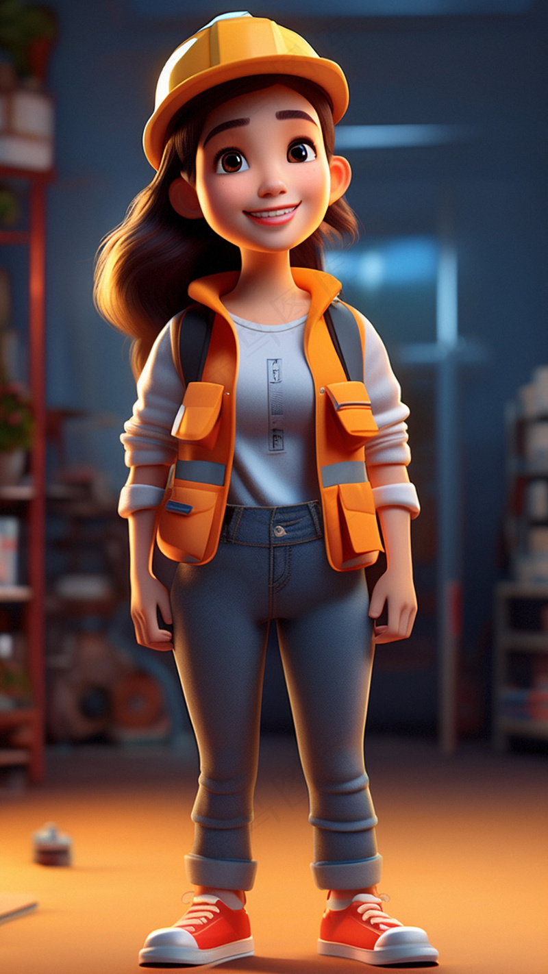 3D卡通人物工人女性2