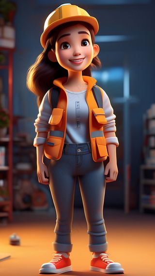 3D卡通人物工人女性2