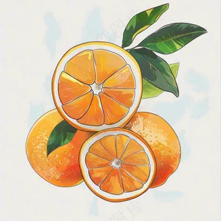橘子橙子水果水彩画免抠