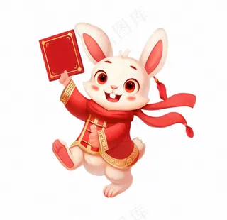 白兔兔年吉祥新年十二生肖红色喜庆卡通插画免抠
