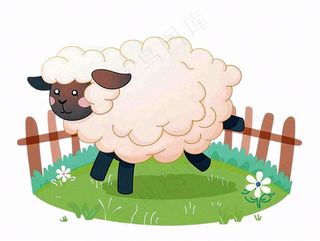 小绵羊草坪圈养动物卡通插画免抠