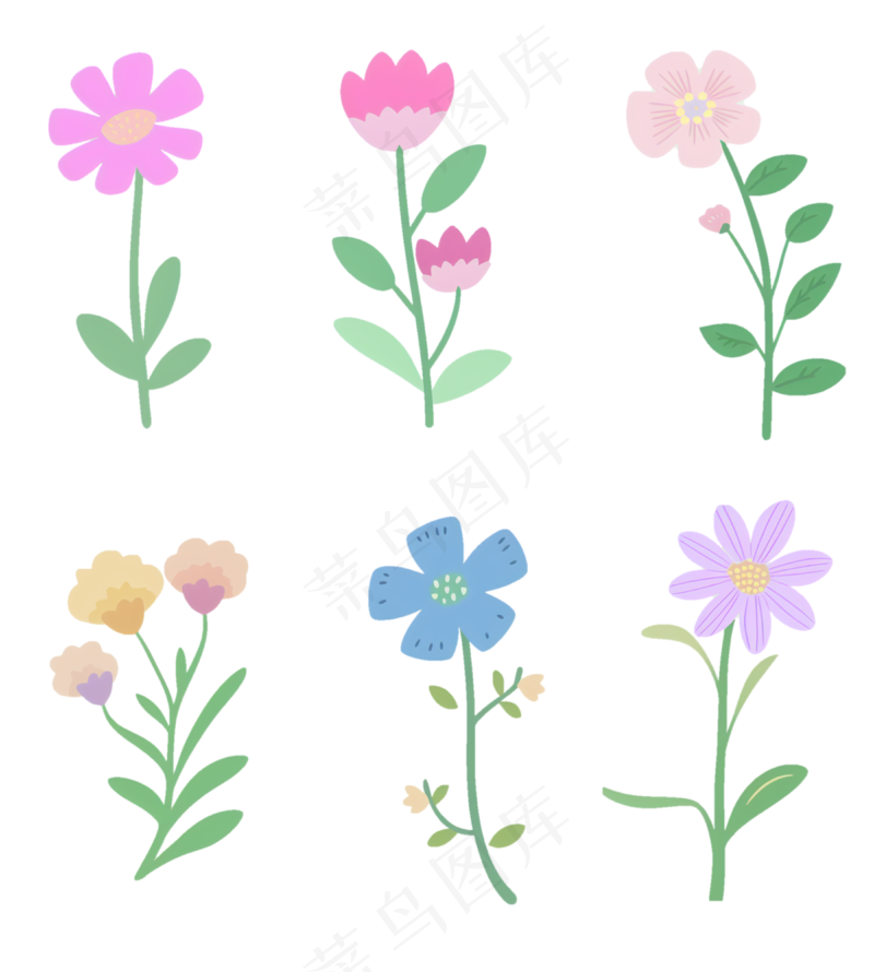 扁平花卉一组1 透明底免抠