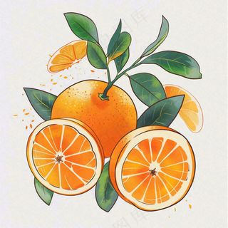 橘子橙子水果水彩画免抠