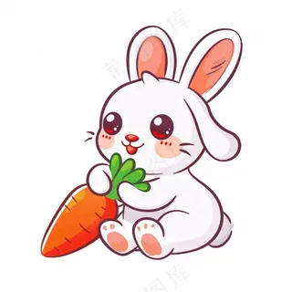 小白兔抱着胡萝卜可爱卡通插画免抠