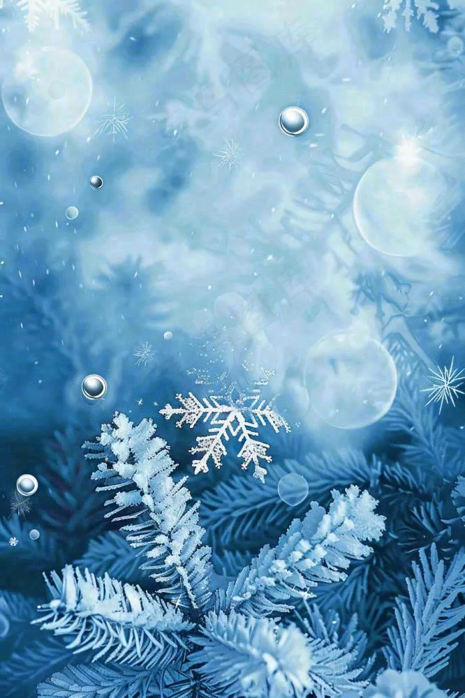冬天松树雾凇雪花蓝白寒冷立冬冬至大雪小雪背景(896x1344)