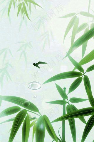 春夏绿竹竹叶燕子清雅小清新清明端午插画背景