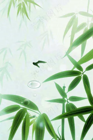 春夏绿竹竹叶燕子清雅小清新清明端午插画背景
