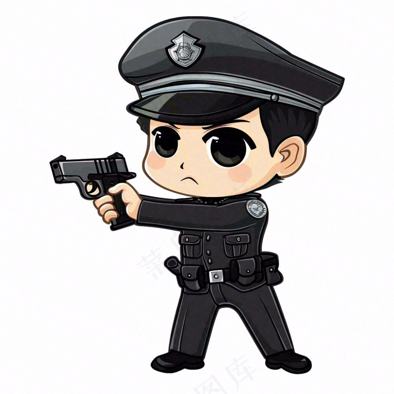 警察拿着枪人物卡通插画免抠(1024x1024)