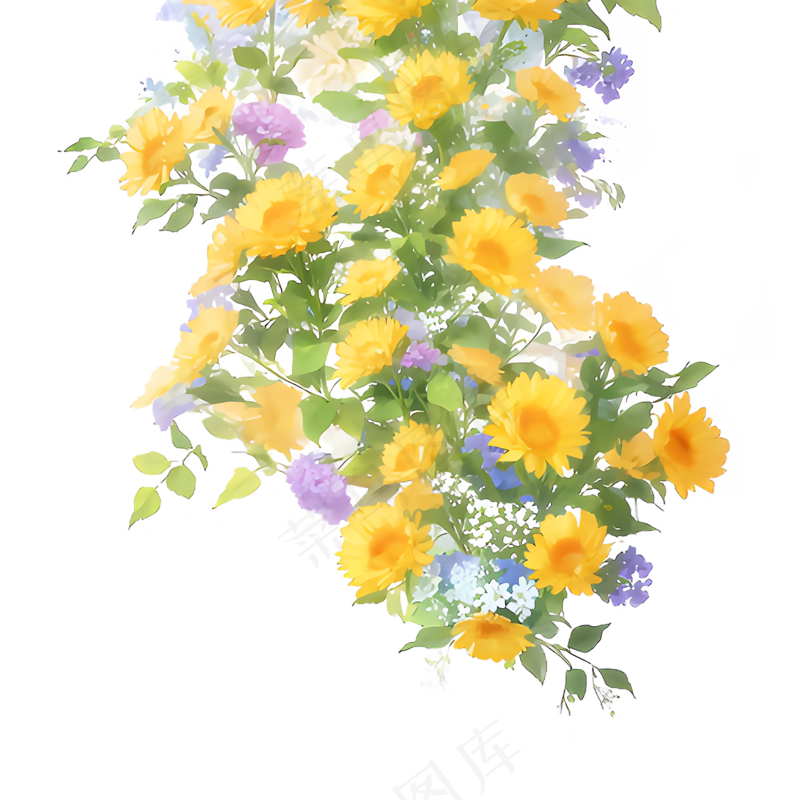 黄色 唯美 手绘 免抠 PNG 花 植物 素材11