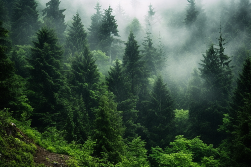 森林阴雨连绵雾气摄影图