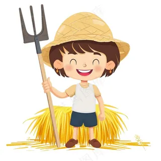 劳作的农民工具卡通插画免抠