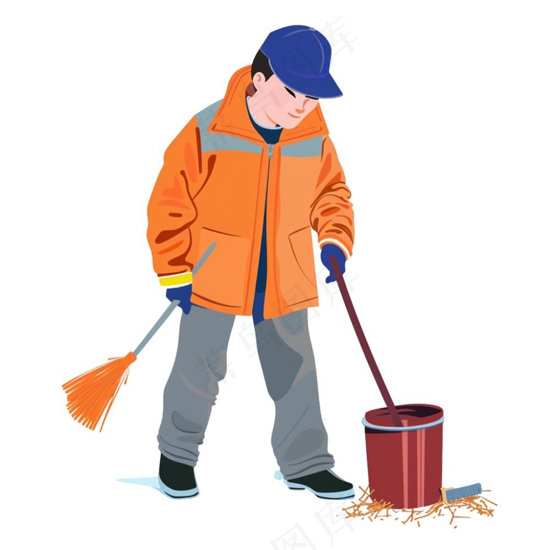环卫工人清洁劳动人物插画免抠