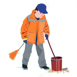 环卫工人清洁劳动人物插画免抠