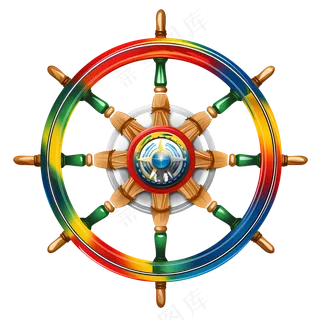 免抠一个彩色邮轮方向盘