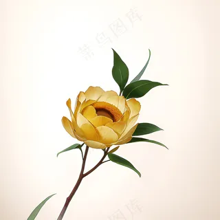 白色黄色手绘新中式风格花植物209