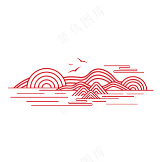 山水波浪祥云中式国风线条12免扣素材