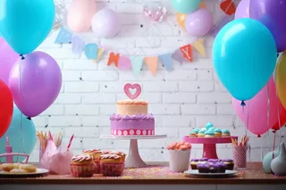 生日派对party蛋糕气球彩带庆祝摄影图