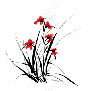 兰花水墨画中国风彩绘插画免抠