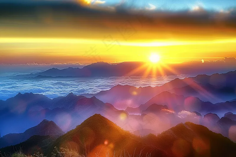清晨日出朝霞云层山川摄影图(4032x2688)