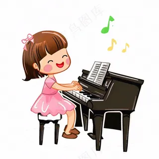 弹钢琴的女孩演奏乐器音乐人物卡通插画免抠