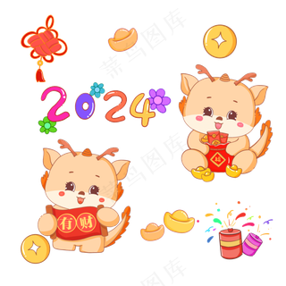 龙年国潮贴纸5psd 源文件 设计 免扣素材