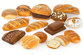 烘焙面包面点早餐美食白色背景摄影图