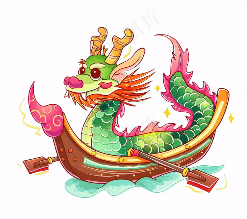 龙舟端午划船创意卡通插画免抠(1152x1024)