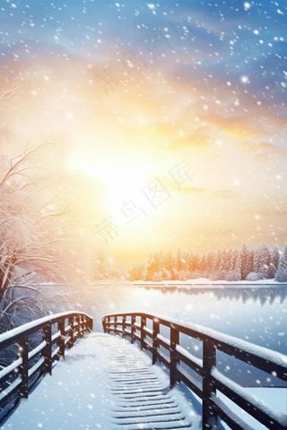 唯美雪景冬天光照背景