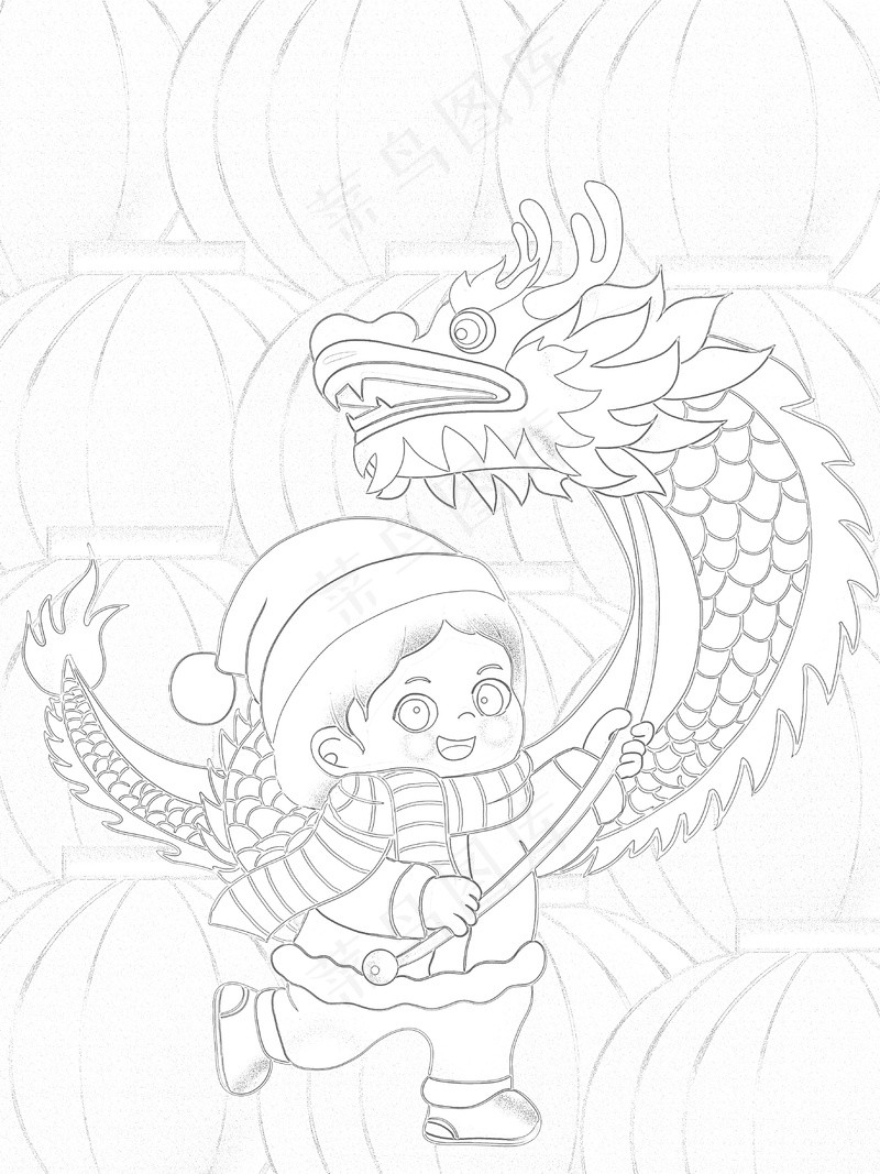 新年舞龙儿童画图片素材 (58)