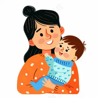 妈妈抱着孩子婴儿母亲节亲情卡通插画免抠