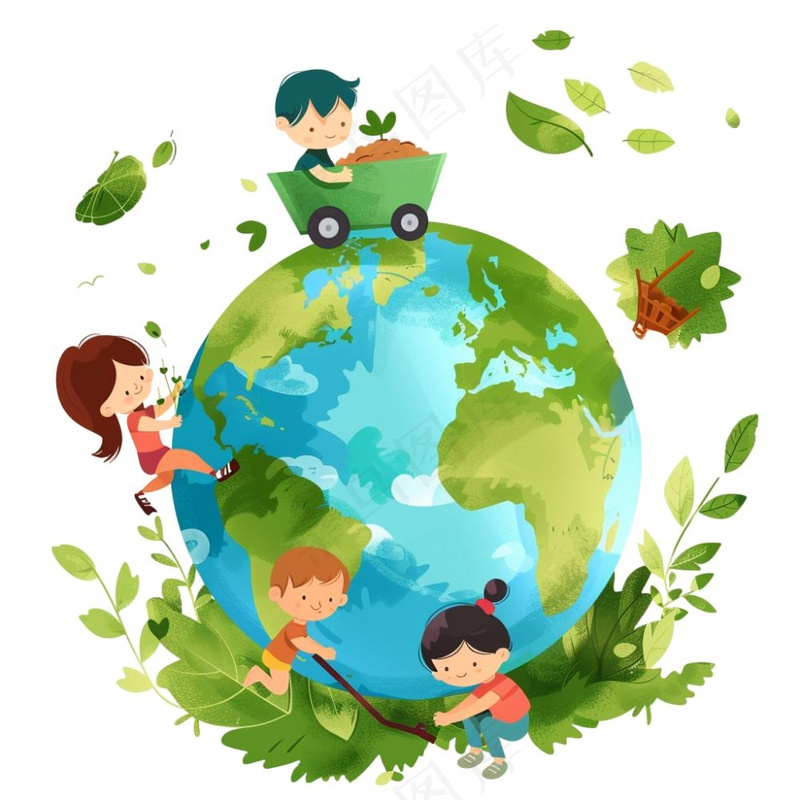世界地球保护环境绿色卡通插画免抠
