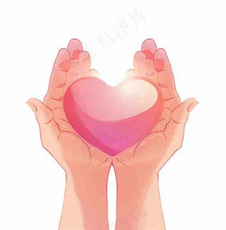 手捧着爱心粉色卡通插画免抠