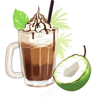 椰汁椰奶夏日清凉饮品卡通手绘插画免抠