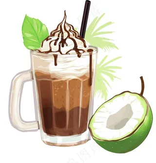 椰汁椰奶夏日清凉饮品卡通手绘插画免抠
