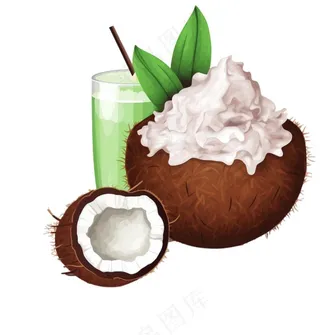 椰汁椰奶夏日清凉饮品卡通手绘插画免抠