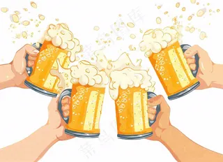 喝啤酒聚会卡通插画免抠