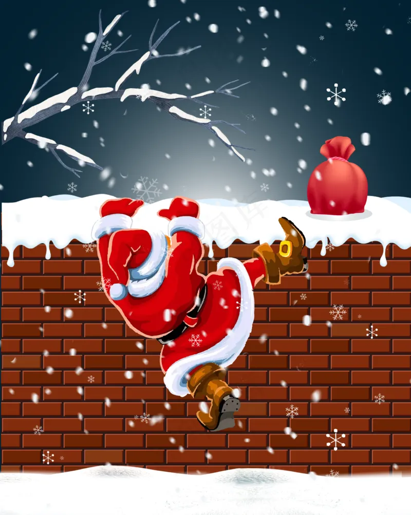 雪夜圣诞老人爬墙送礼ai矢量模版下载