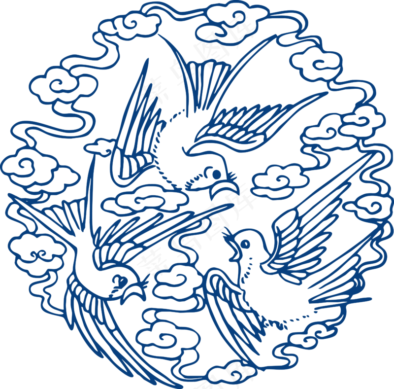 古代青花瓷图案花纹中国风图案祥云纹理传统图腾PNG免扣素材