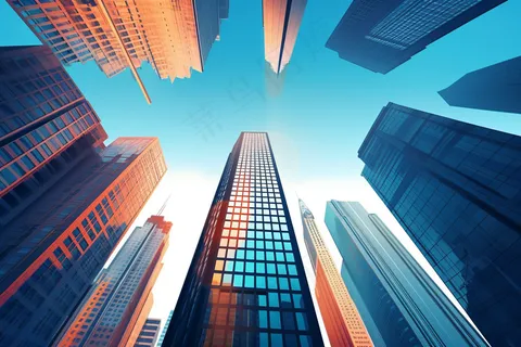 城市上空仰视图摄影图