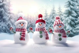 冬季白雪地里的小雪人可爱摄影图